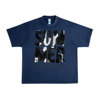 Navy Summer Vibes Black White Cowhide Urban Heavy Tee - CowCowDesign
