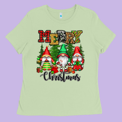 Merry Christmas Gnomes Ladies Tee Designed By Cowgirlartshop