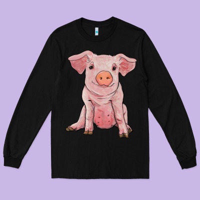 Sitting Pig Long Sleeve Tee Designed By Ranaportraitstore