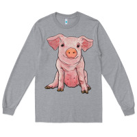 Heather Grey sitting pig Long Sleeve Tee - RanaPortraitStore