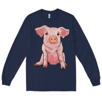 Navy sitting pig Long Sleeve Tee - RanaPortraitStore
