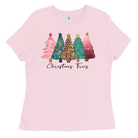 Bubblegum Pink christmas trees Ladies Tee - CowGirlArtShop