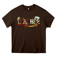 Chocolate Brown Christmas Teacher Heavy Core Tee - NancyCooperArtShop