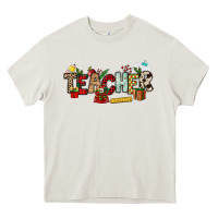 Cream Christmas Teacher Heavy Core Tee - NancyCooperArtShop