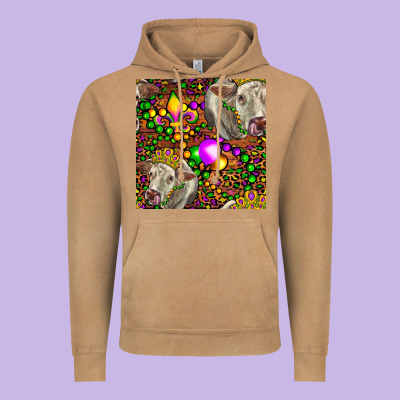 Mardi Gras Cow Leopard Seamless Pattern Vintage Hoodie Designed By Fadigitalartstudio