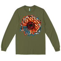 Army Green American Flag sunflower 4th of july Long Sleeve Tee - FaDigitalArtStudio