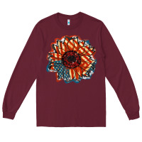 American Flag Sunflower 4th Of July Long Sleeve Tee | Teevron
