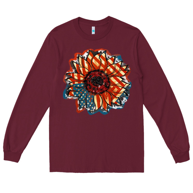 American Flag Sunflower 4th Of July Long Sleeve Tee by FaDigitalArtStudio | Teevron