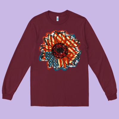 American Flag Sunflower 4th Of July Long Sleeve Tee Designed By Fadigitalartstudio
