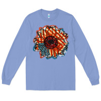 Colony Blue American Flag sunflower 4th of july Long Sleeve Tee - FaDigitalArtStudio