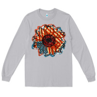 Moon Dust American Flag sunflower 4th of july Long Sleeve Tee - FaDigitalArtStudio