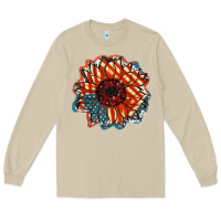 Mushroom American Flag sunflower 4th of july Long Sleeve Tee - FaDigitalArtStudio