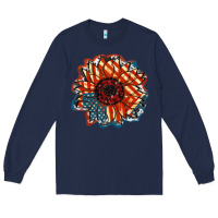 Navy American Flag sunflower 4th of july Long Sleeve Tee - FaDigitalArtStudio