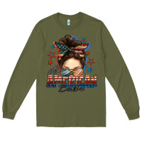 Army Green american babe messy bun Long Sleeve Tee - FaDigitalArtStudio