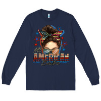 Navy american babe messy bun Long Sleeve Tee - FaDigitalArtStudio