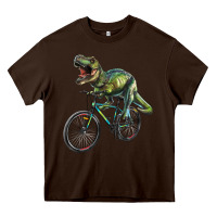 Chocolate Brown t rex dinosaur riding dinosaur Heavy Core Tee - RanaPortraitStore