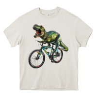 Cream t rex dinosaur riding dinosaur Heavy Core Tee - RanaPortraitStore