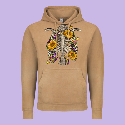 Mardi Gras Chest Sunflowers Skeleton Vintage Hoodie Designed By Fadigitalartstudio