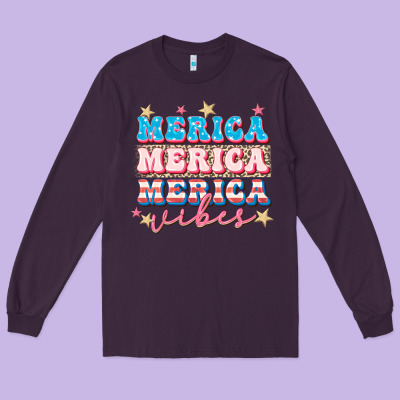 Merica Vibes Long Sleeve Tee Designed By Fadigitalartstudio