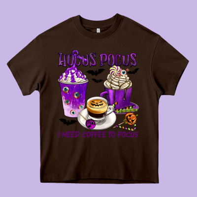 Hocus Pocus I Need Coffee To Focus Heavy Core Tee Designed By Texasbilliewilder