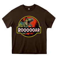 Chocolate Brown t rex roaring Heavy Core Tee - RanaPortraitStore