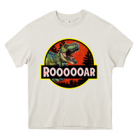Cream t rex roaring Heavy Core Tee - RanaPortraitStore