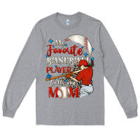 Heather Grey My favorite baseball player calls me mom Long Sleeve Tee - FaDigitalArtStudio