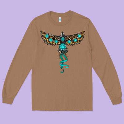 Turquoise Thunderbird Long Sleeve Tee Designed By Ranaportraitstore