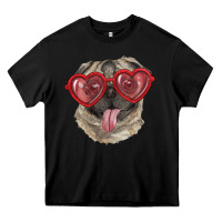 Black pug with love glasses Heavy Core Tee - RanaPortraitStore