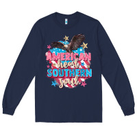 Navy American heart southern soul 4th of july Long Sleeve Tee - FaDigitalArtStudio