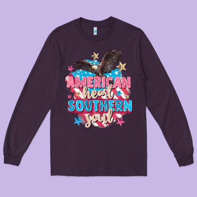 American Heart Southern Soul 4th Of July Long Sleeve Tee Designed By Fadigitalartstudio