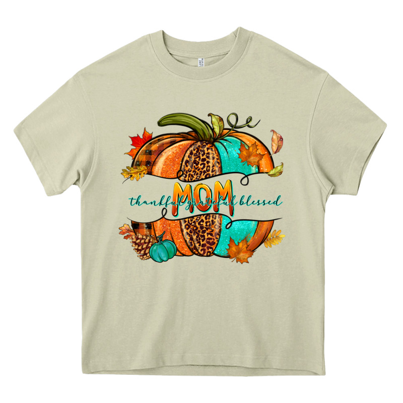 Thankful Grateful Blessed Mom Pumpkin Heavy Core Tee by NancyCooperArtShop | Teevron
