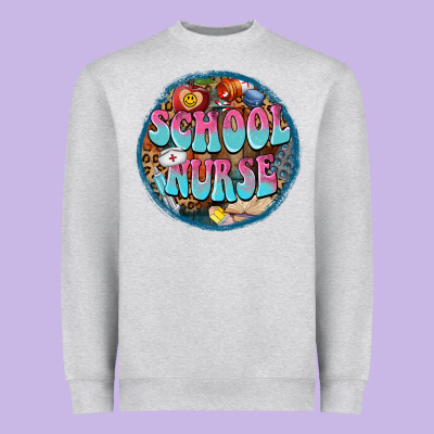Western Groovy School Nurse Heavyweight Sweatshirt Designed By Barkaloodesign