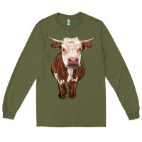 Army Green hereford cow Long Sleeve Tee - RanaPortraitStore