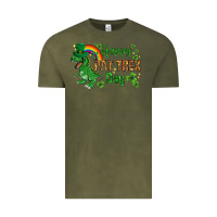 Vintage Olive St. Patrick's Happy Pat T-Rex Day with rainbow Vintage Tee - HowdyJamesFarm