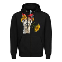 Black alpaca with sunflowers and bandana Zipper Hoodie - BarkalooDesign