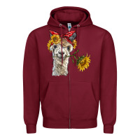 Burgundy alpaca with sunflowers and bandana Zipper Hoodie - BarkalooDesign