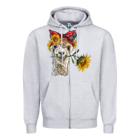 Heather Grey alpaca with sunflowers and bandana Zipper Hoodie - BarkalooDesign