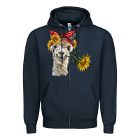 Navy alpaca with sunflowers and bandana Zipper Hoodie - BarkalooDesign