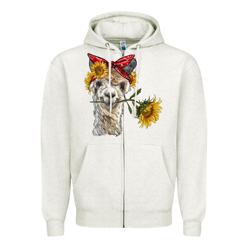 Alpaca With Sunflowers And Bandana Zipper Hoodie by BarkalooDesign | Teevron