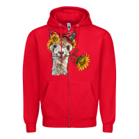 Red alpaca with sunflowers and bandana Zipper Hoodie - BarkalooDesign