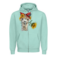 Seafoam alpaca with sunflowers and bandana Zipper Hoodie - BarkalooDesign
