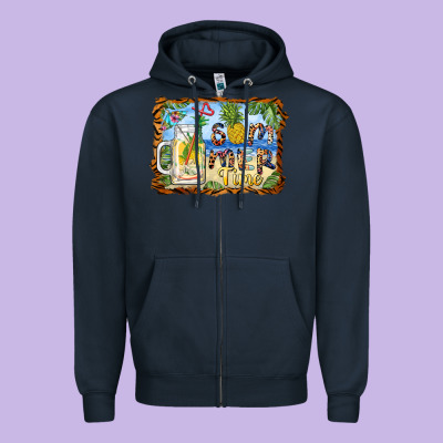 Summer Time Pineapple And  Beach Zipper Hoodie Designed By Barkaloodesign