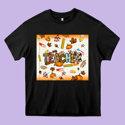 Teacher Fall Heavy Core Tee Designed By Nancycooperartshop