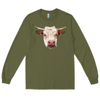 Army Green hereford cow head Long Sleeve Tee - RanaPortraitStore