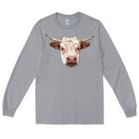 Heather Grey hereford cow head Long Sleeve Tee - RanaPortraitStore