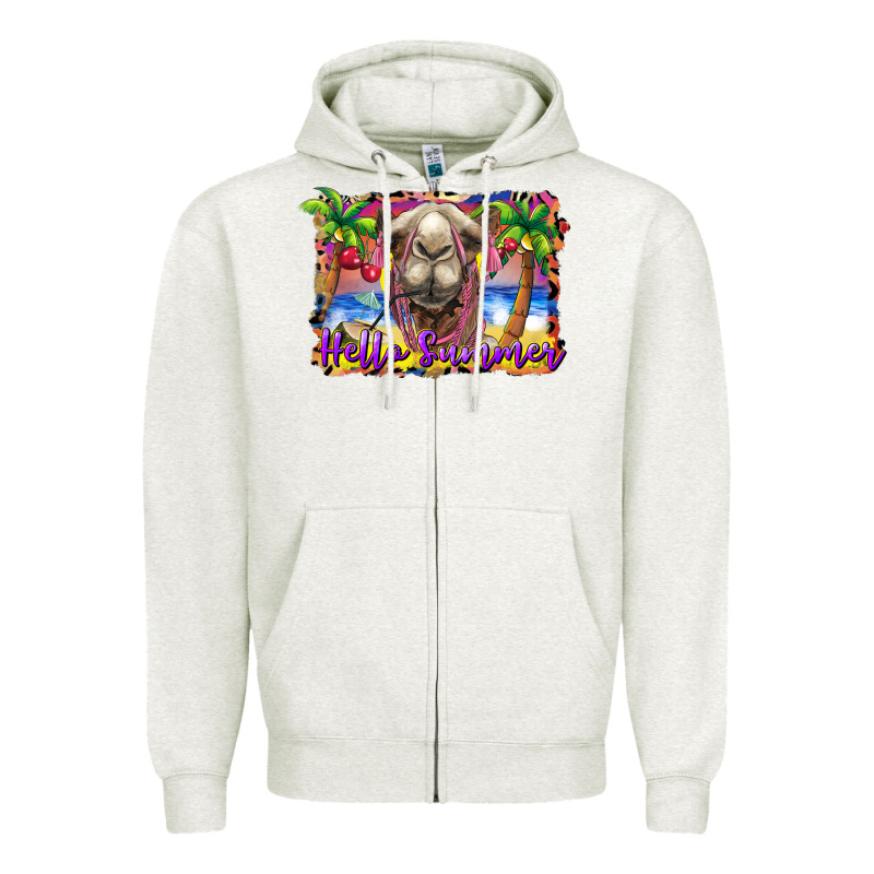 Hello Summer Camel At The Beach Zipper Hoodie by BarkalooDesign | Teevron