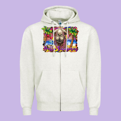 Hello Summer Camel At The Beach Zipper Hoodie Designed By Barkaloodesign