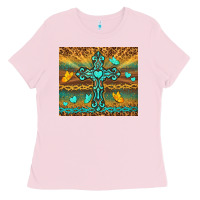 Bubblegum Pink western cross Ladies Tee - TumblerDesignByShophia