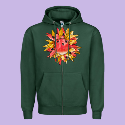 Watermelon Sunflower Zipper Hoodie Designed By Barkaloodesign